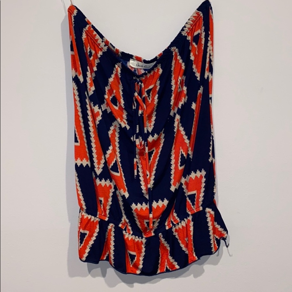 Strapless Orange And Blue Patterned Top - image 2